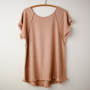 Umgee Linen Blend Essential Tunic Top S Dusty Peach Boho Beachy Frayed Fringe
